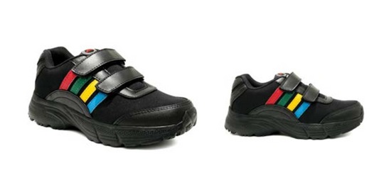 Asian - Wisdom-03 Velcro Shoe Boys - Black with Multicolor Strips (Customisation Available)