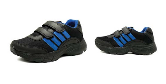 Asian - Wisdom-03 Velcro Shoe Boys - Black with Blue Strips (Customisation Available)