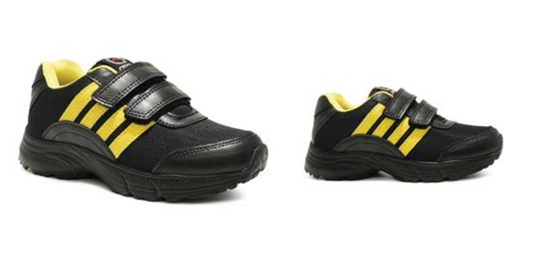 Asian - Wisdom-05 Velcro Shoe - Black with Yellow Strips (Customisation Available)